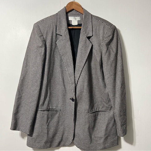 Vintage 90’s Wool Blend Classic Contemporary Preppy Houndstooth Blazer Size 14 - Picture 14 of 15